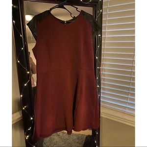 Burgundy Cocktail Dress W/ Faux Leather Shoulders